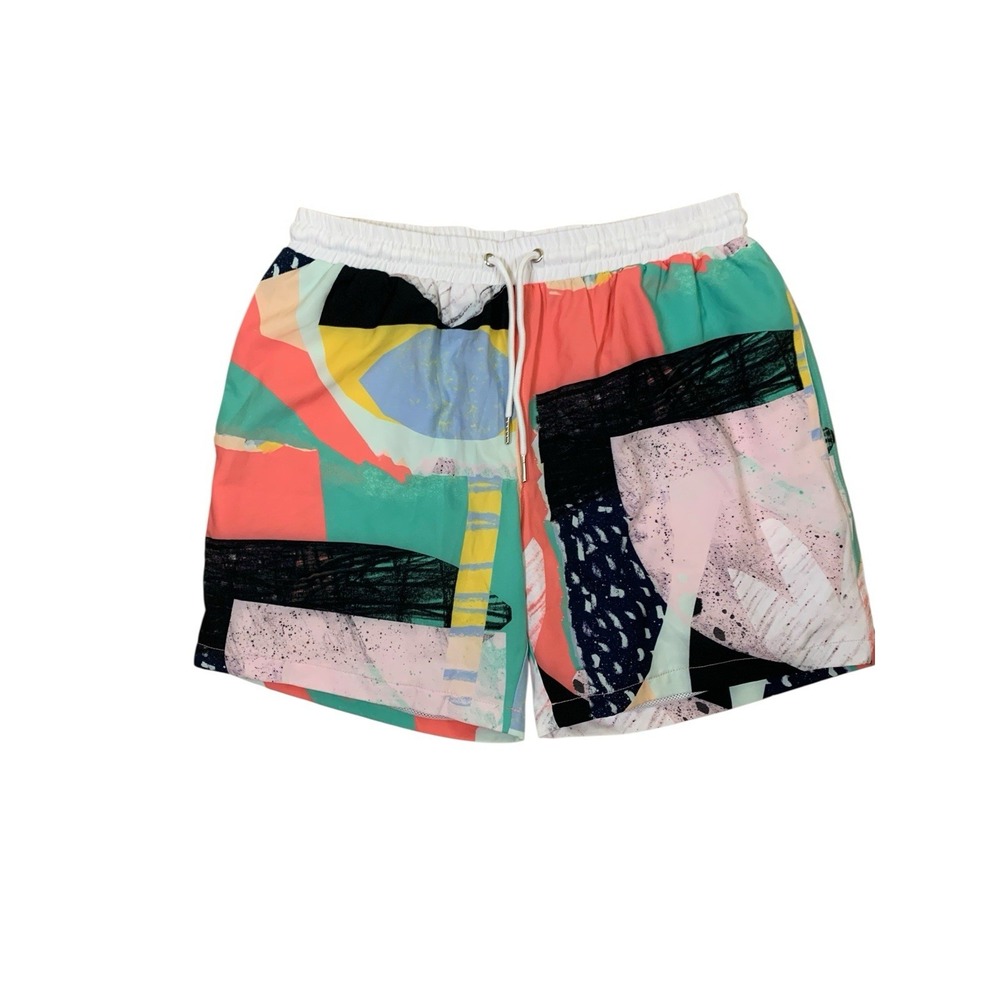 B Fresh Gear Into The Abbiss Abstract Colorblock Swim Trunks Beach Shorts M NEW